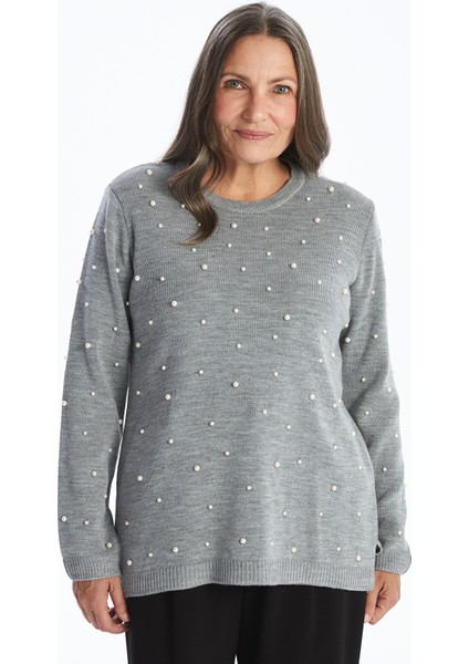 Yeni Sezon Bisiklet Yaka Parlak Taşlı Kadın Triko Kazak