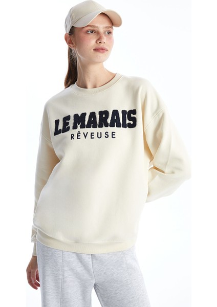Yeni Sezon Bisiklet Yaka Nakışlı Oversize Kadın Kalın Sweatshirt