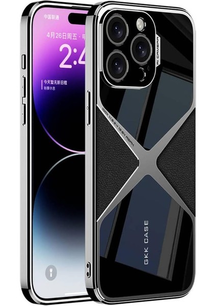 14 Pro Max Kılıf Ultra Ince Kamera Korumalı Pc + Deri Arka Yüzey X-Pro Kapak-Siyah