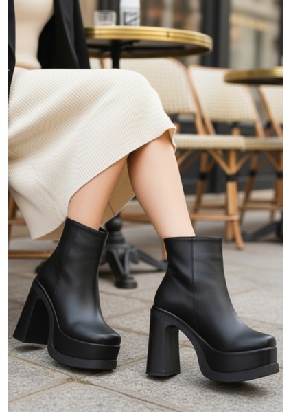 Kadın Siyah Platform Yüksek Topuk Bilek Boy Fermuarlı Bot fiyatları