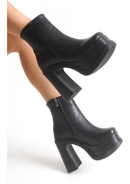 Kadın Siyah Platform Yüksek Topuk Bilek Boy Fermuarlı Bot modelleri