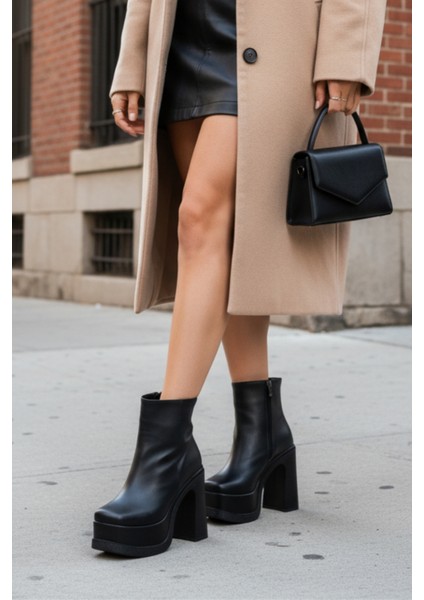 Kadın Siyah Platform Yüksek Topuk Bilek Boy Fermuarlı Bot fırsatları