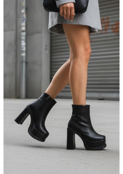 Kadın Siyah Platform Yüksek Topuk Bilek Boy Fermuarlı Bot indirimleri
