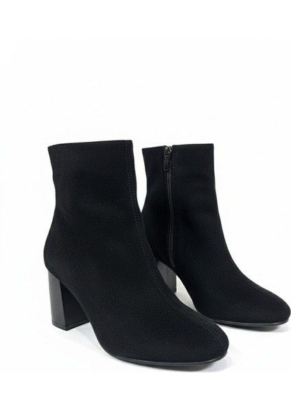 Süet Fermuarlı Önü Düz Kolay Giyilebilir Topuklu Kısa Sade Klasik Bot Bootie