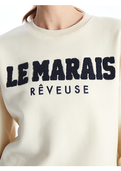 Yeni Sezon Bisiklet Yaka Nakışlı Oversize Kadın Kalın Sweatshirt modelleri