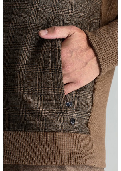Merino Yün Ekose Desen Tütün Rengi Business Triko Ceket fırsatları