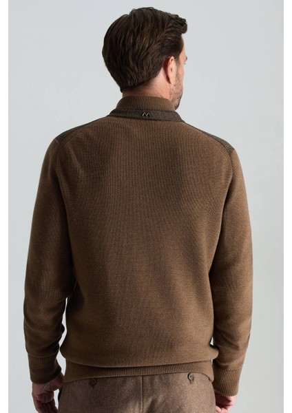 Merino Yün Ekose Desen Tütün Rengi Business Triko Ceket indirimleri