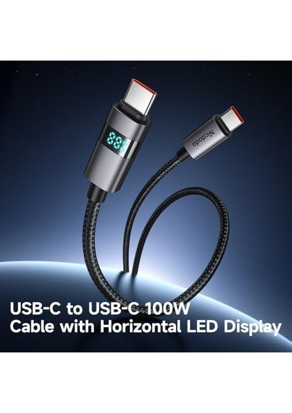 CA-5610 Usb-C To Usb-C 100W Kablo Yatay LED Ekranli Siyah fiyatları