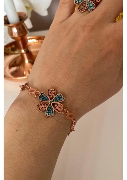 Yonca Model Firuze Taşlı Bakır Bileklik fiyatları