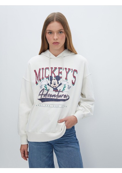 Yeni Sezon Mickey Mouse Baskılı Oversize Kadın Hoodie