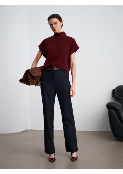 72208 Kemerli Melanjlı Kumaş Pantolon-Lacivert