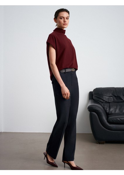 72208 Kemerli Melanjlı Kumaş Pantolon-Lacivert modelleri