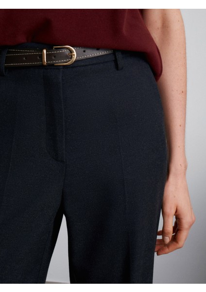 72208 Kemerli Melanjlı Kumaş Pantolon-Lacivert fırsatları