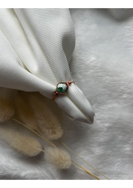 Tibet Akik Taşı Ayarlanabilir Bakır Renk Tel Yüzük