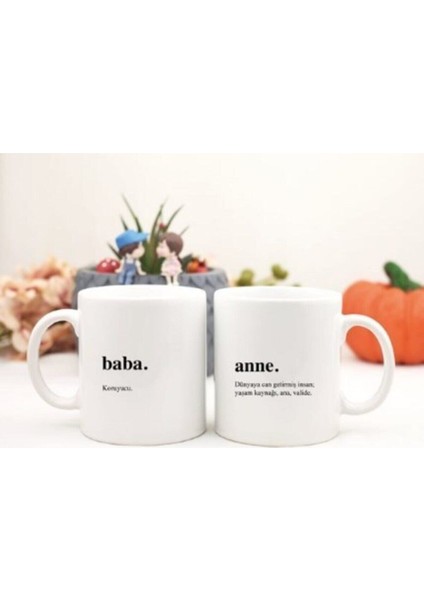 Hediye Anneler Günü Babalar Günü Anne - Baba Baskılı Ikili Kupa Bardak
