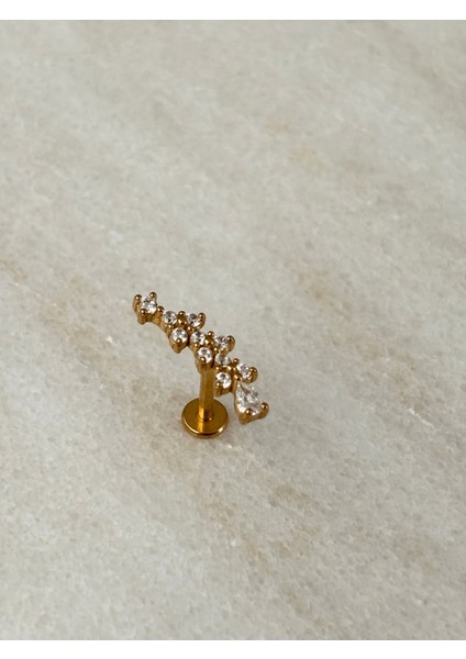 Taşlı Yaprak Detaylı Gold Piercing