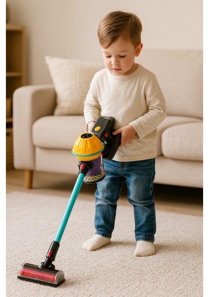 Sesli Işıklı Gerçekçi Kablosuz Oyuncak Elektrik Süpürgesi Ilk Süpürgem Modeli 20X15X10 cm