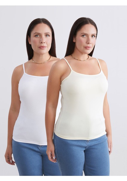 Yeni Sezon Büyük Beden Kare Yaka Askılı Kadın Atlet 2'li