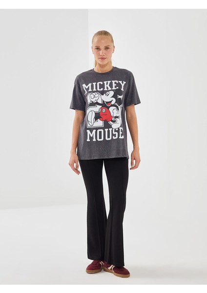 Yeni Sezon Bisiklet Yaka Mickey Mouse Baskılı Kısa Kollu Kadın Tişört fiyatları