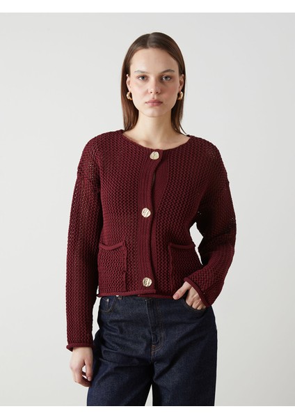 Yeni Sezon Bisiklet Yaka Ajurlu Kadın Triko Hırka