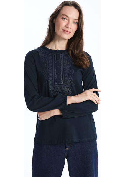 Yeni Sezon Bisiklet Yaka Desenli Kadın Bluz