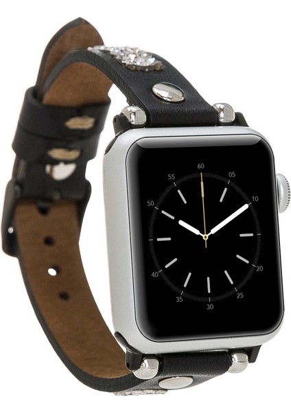 Apple Watch Uyumlu Deri Kordon 38-40-41MM Taşlı St Rst1