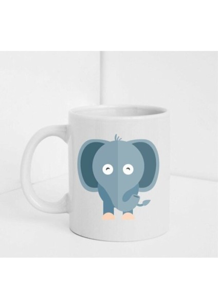 Sevimli Fil Figürlü Beyaz Baskılı Kupa