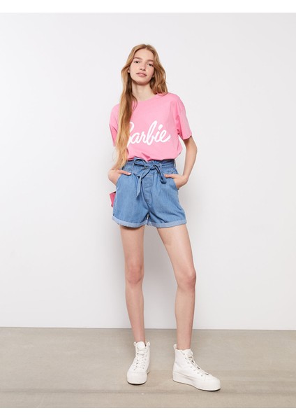 Yeni Sezon Yüksek Bel Paperbag Düz Cep Detaylı Paperbag Kadın Jean Şort fiyatları