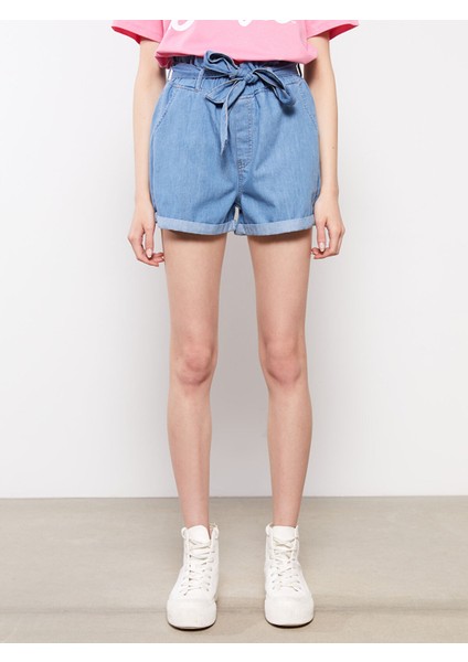 Yeni Sezon Yüksek Bel Paperbag Düz Cep Detaylı Paperbag Kadın Jean Şort modelleri