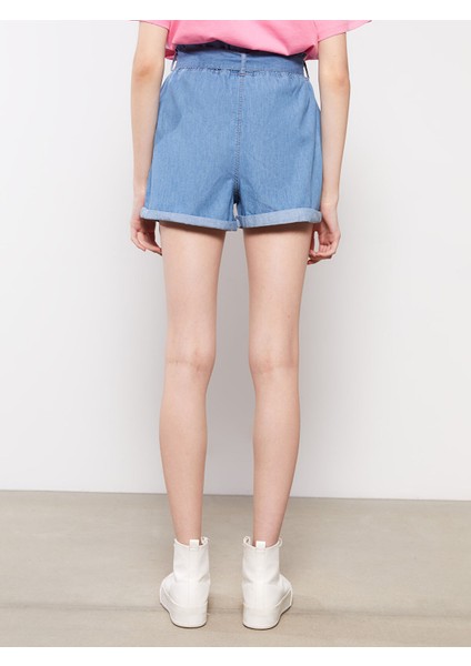 Yeni Sezon Yüksek Bel Paperbag Düz Cep Detaylı Paperbag Kadın Jean Şort fırsatları