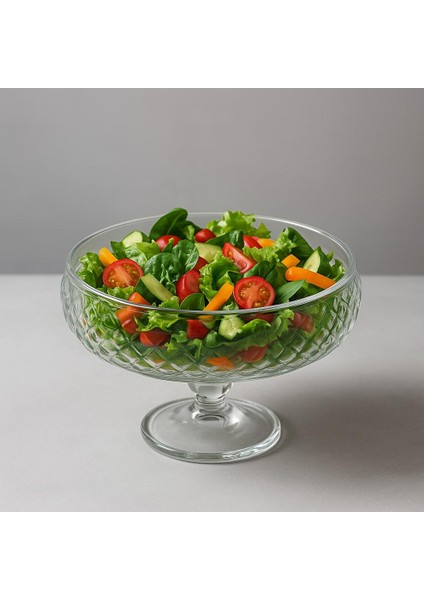 26 cm Büyük Boy Konspet El Imalatı Ayaklı Cam Salata Kasesi