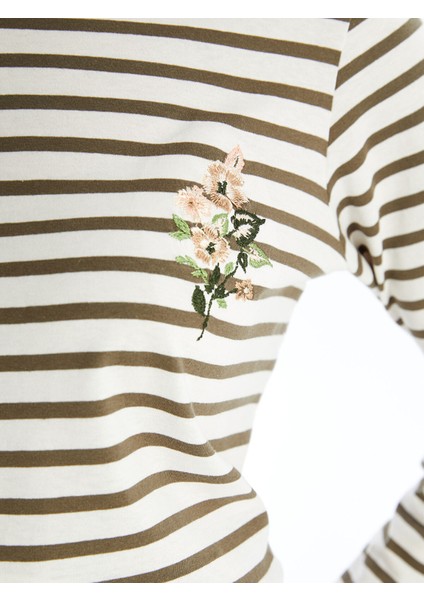 Yeni Sezon Bisiklet Yaka Çizgili Uzun Kollu Kadın Tişört modelleri