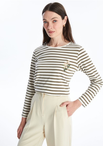 Yeni Sezon Bisiklet Yaka Çizgili Uzun Kollu Kadın Tişört fırsatları