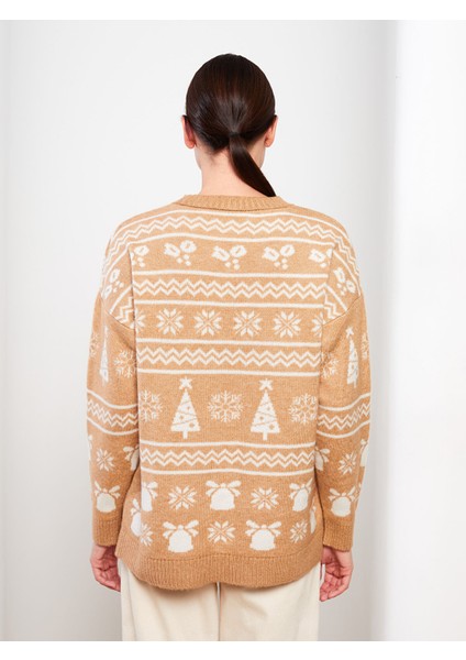 Yeni Sezon Bisiklet Yaka Yılbaşı Temalı Uzun Kollu Kadın Triko Kazak indirimleri