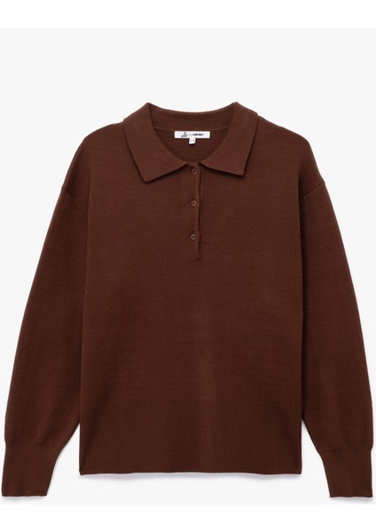 Uzun Kollu Düğme Detaylı Basic Polo Yaka Triko Kazak modelleri