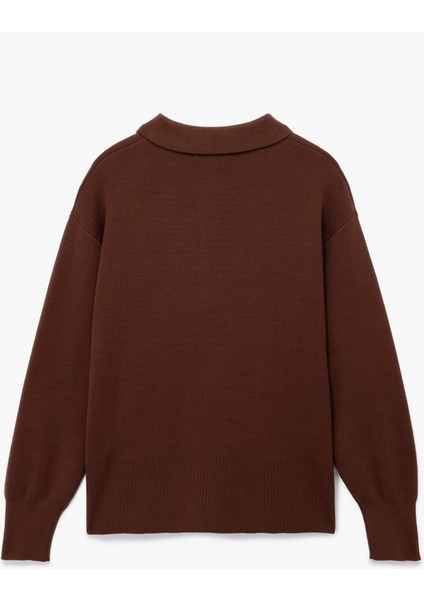 Uzun Kollu Düğme Detaylı Basic Polo Yaka Triko Kazak fırsatları