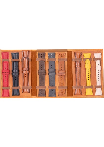 Hakiki Deri, El Yapımı, Saat Kordonu Taşıma Çantası, Tan Rengi