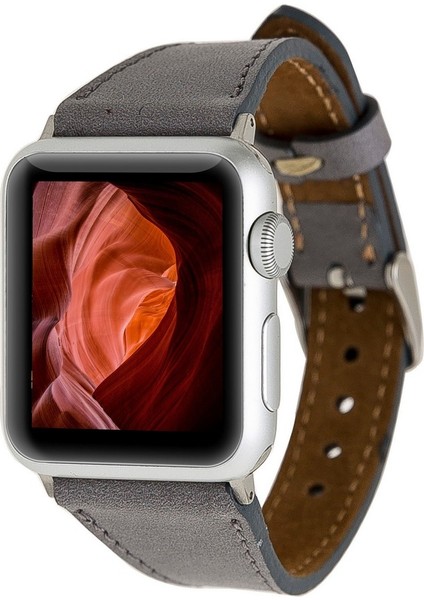 Apple Watch Uyumlu Deri Kordon 42-44-45MM Slim Rst9 Gri