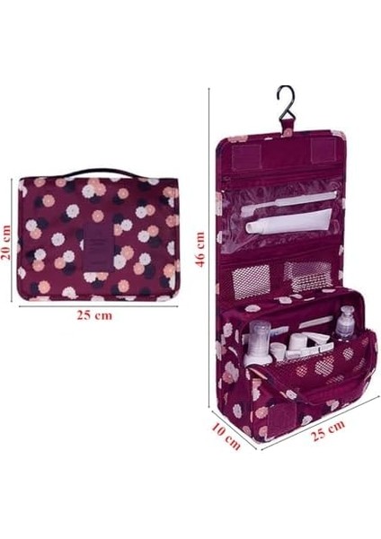 Ecoform Su Geçirmez Organizer Askılı Seyahat Kozmetik Makyaj Çantası Bordo Çiçekli fiyatları