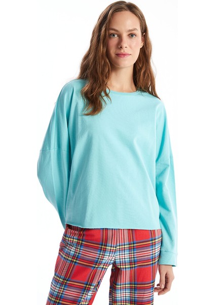 Yeni Sezon Bisiklet Yaka Ekose Kadın Pijama Takımı