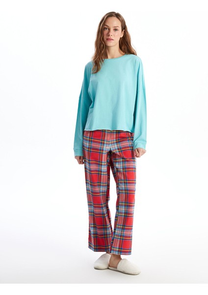 Yeni Sezon Bisiklet Yaka Ekose Kadın Pijama Takımı fiyatları