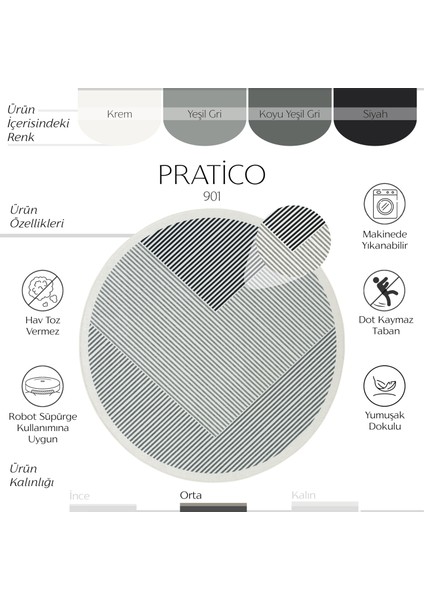 Pratico Gri Yuvarlak Halı Dijital Baskı Geometrik Desen Yumuşak Kaymaz Taban Yıkanan Mutfak Halısı fiyatları