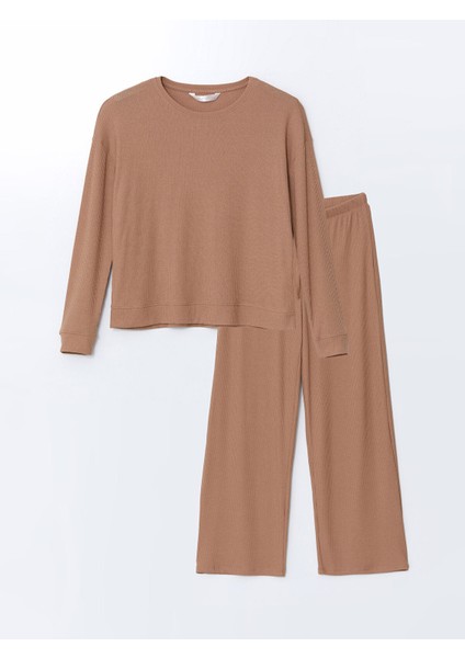 Yeni Sezon Bisiklet Yaka Dokulu Kadın Pijama Takımı indirimleri