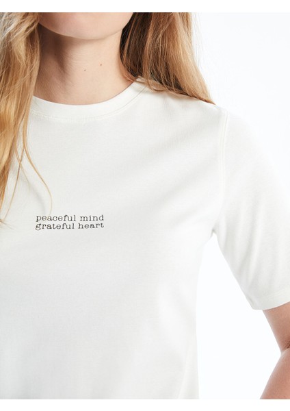 Yeni Sezon Bisiklet Yaka Baskılı Kısa Kollu Kadın Tişört modelleri