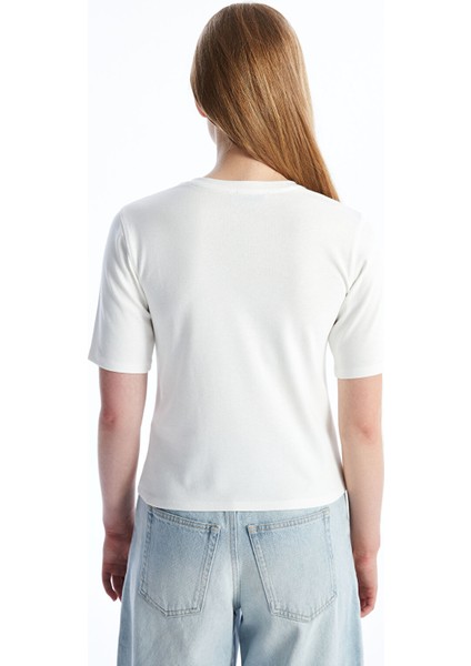 Yeni Sezon Bisiklet Yaka Baskılı Kısa Kollu Kadın Tişört fırsatları