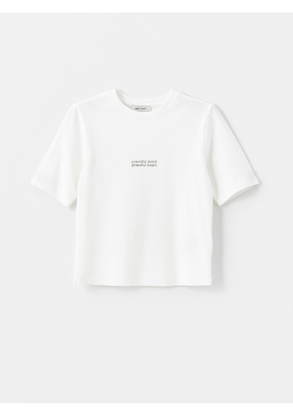 Yeni Sezon Bisiklet Yaka Baskılı Kısa Kollu Kadın Tişört indirimleri