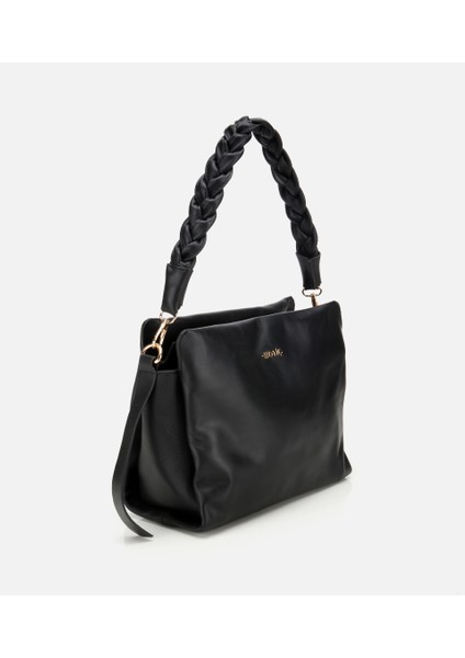 03CAH316260A100 KADIN Deri Siyah Yumuşak Dokulu Örgü Askı Detaylı Omuz Çantası modelleri