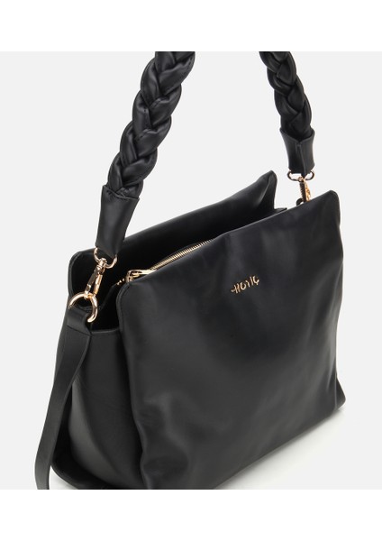 03CAH316260A100 KADIN Deri Siyah Yumuşak Dokulu Örgü Askı Detaylı Omuz Çantası fırsatları