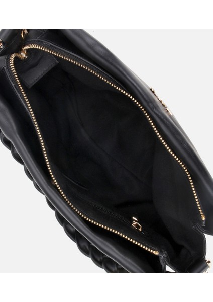 03CAH316260A100 KADIN Deri Siyah Yumuşak Dokulu Örgü Askı Detaylı Omuz Çantası