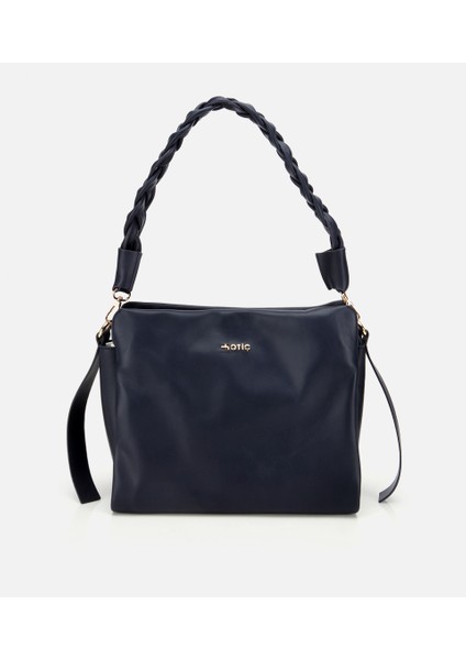 03CAH316260A680 KADIN Deri Lacivert Yumuşak Dokulu Örgü Askı Detaylı Omuz Çantası